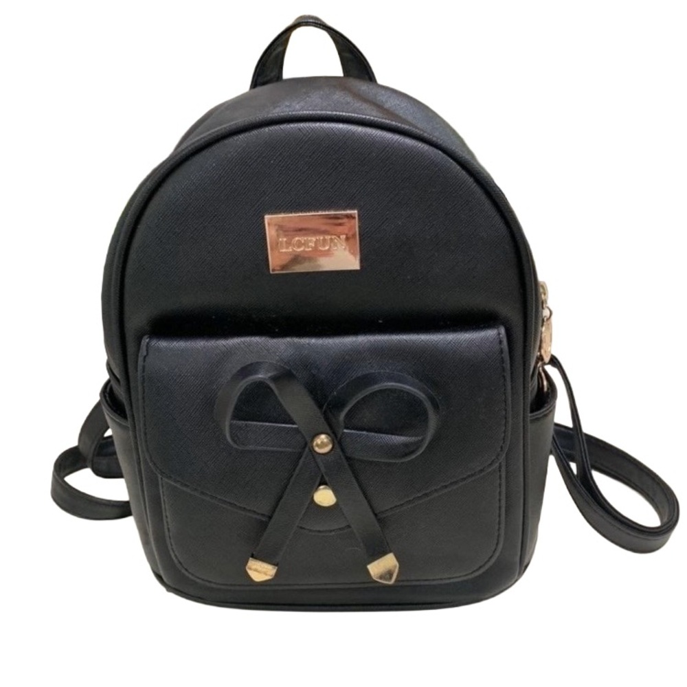 LcFun Women's Ivory Faux Leather Backpack th Gold Hardware and Bow